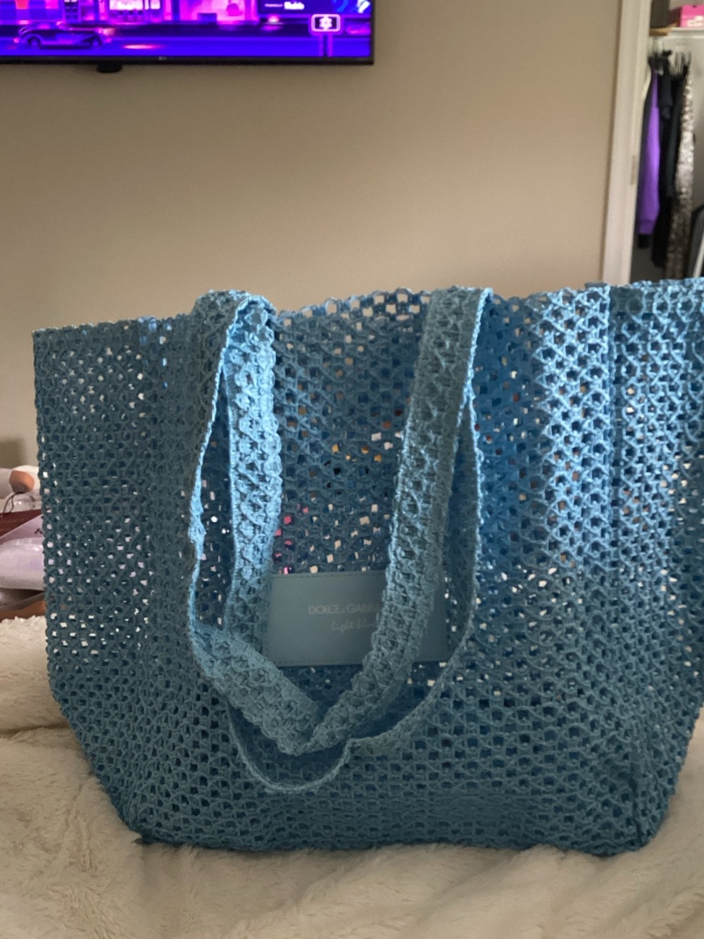 Dolce & Gabbana Light Blue Crochet Beach/Tote Bag